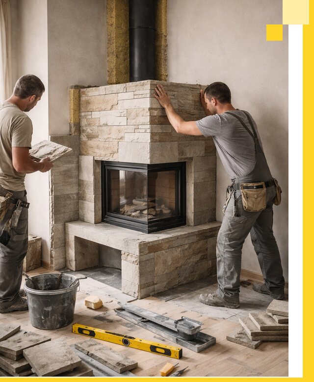 Угловые камины под ключ проект, монтаж и отделка в Химках