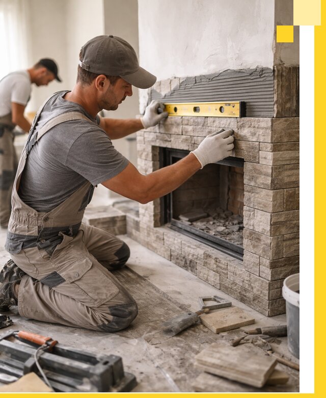 Облицовка каминов в Химках, монтаж и отделка натуральным камнем