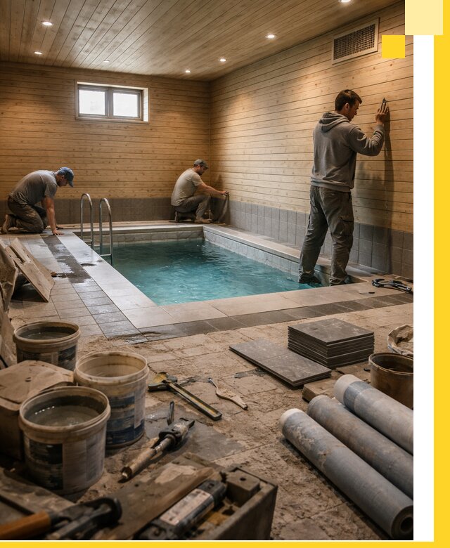 Строительство бани с бассейном и сауной под ключ в Химках