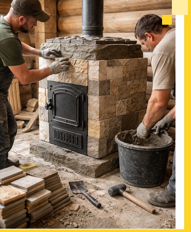 Облицовка банной печи под ключ в Химках: камень и плитка