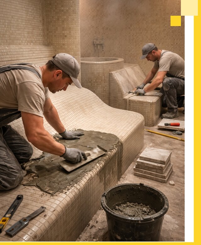 Лежаки для хамама под ключ в Химках, проект и монтаж