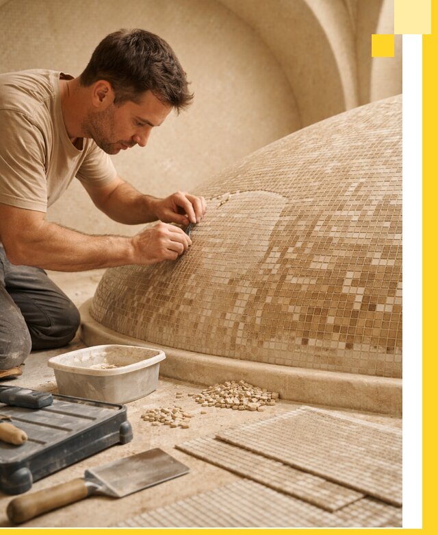 Профессиональная укладка мозаики для хамама под ключ в Химках